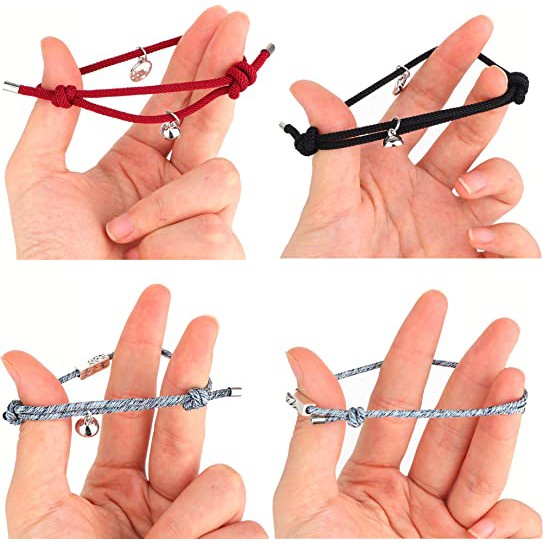 Set 2 Vòng Tay Dây Thừng Xâu Hạt Nam Châm Thời Trang Cho Cặp Đôi