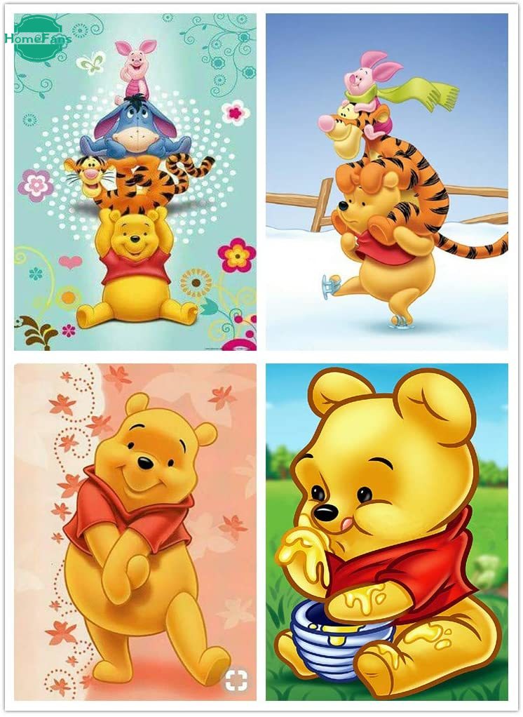 Bộ tranh đính đá 5D tự làm hình Winnie the Pooh kích thước 30x40cm