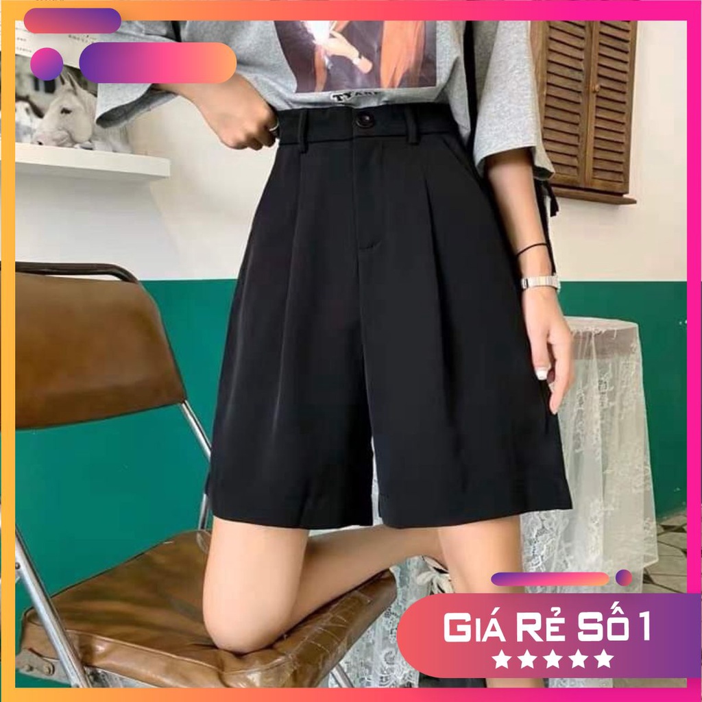 Quần Short Cạp Cao Quần Short Ống Rộng Dáng Lửng Ulzzang Siêu Xinh