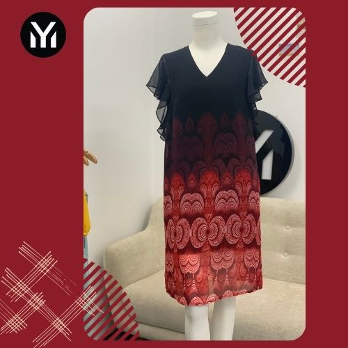 Váy nữ thiết kế cổ tim, tay bèo, dáng suông, thời trang thanh lịch