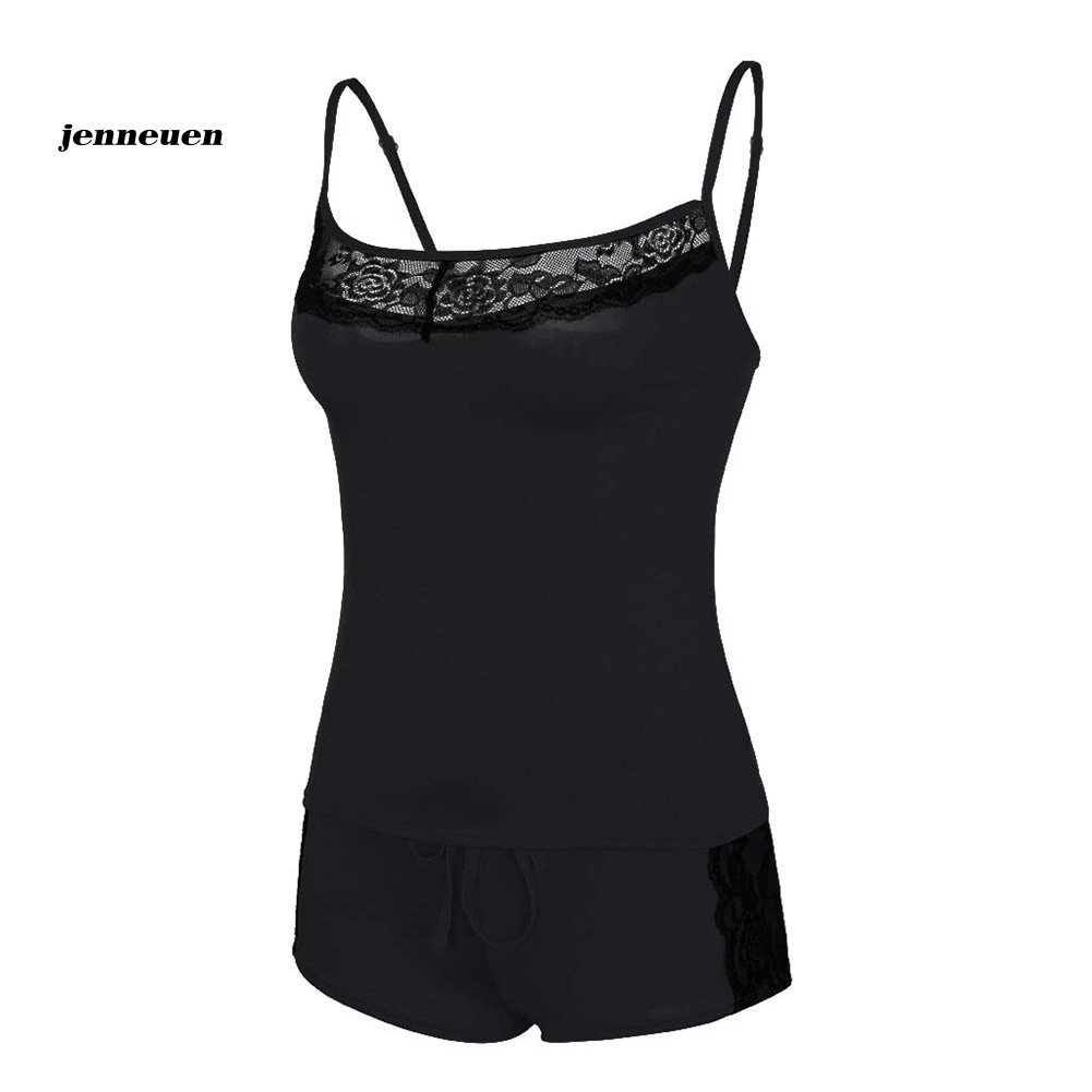 Set Đồ Ngủ Áo Hai Dây + Quần Ngắn Phối Ren Quyến Rũ Cho Nữ