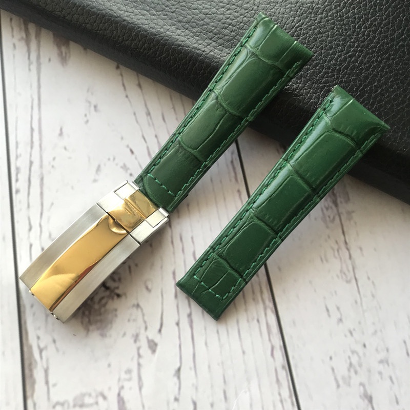 ROLEX Dây Đeo Bằng Da Thật Màu Xanh Lá 20MM Dành Cho Tàu Ngầm