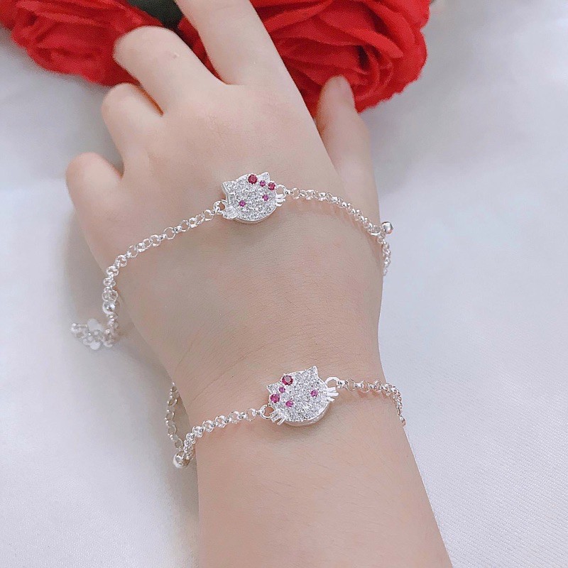Lắc tay bạc cao cấp cho bé nam nữ,vòng tay bạc nguyên chất hình Kitty Minh Thoa JEWELRY