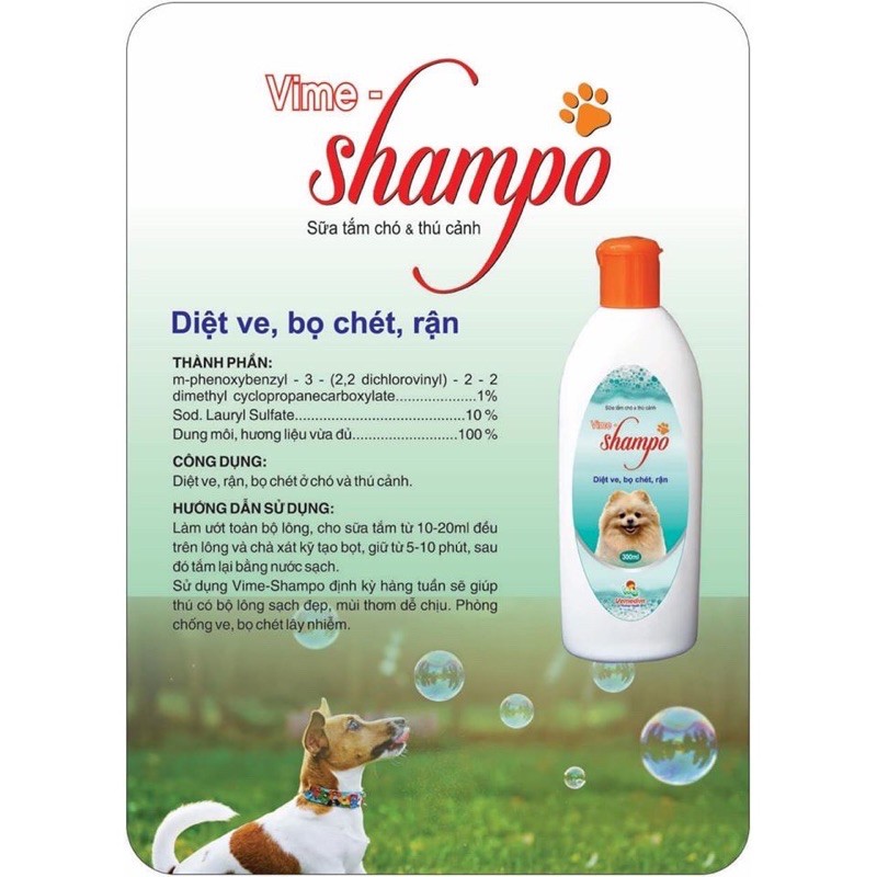Sữa tắm Vime - Shampo 300ml ngừa ve, rận, bò chét...trên chó mèo, dầu tắm thơm lâu dành cho thú cưng - Kitty Pet Shop