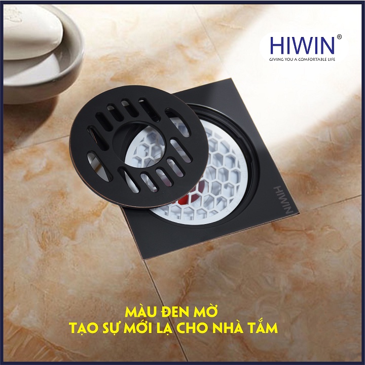 Phễu thoát sàn máy giặt ngăn mùi hôi thoát nước nhanh đồng mạ đen kích thước 100x100mm HIWIN FD-1101WB