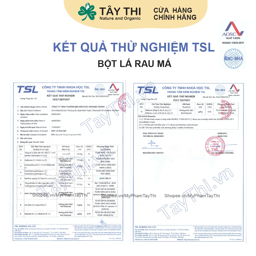 Bột Rau Má sấy lạnh nguyên chất - Có giấy kiểm định TSL - Mỹ Phẩm Tây Thi  Natural and Organic -  Bột handmade