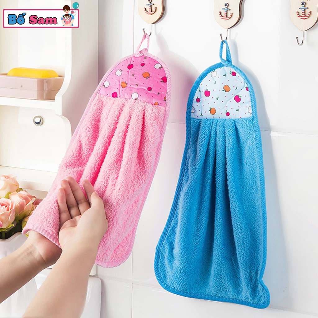 Khăn lau đa năng cotton treo tường siêu thấm nước, tiện dụng có móc treo Shop Bố Sam