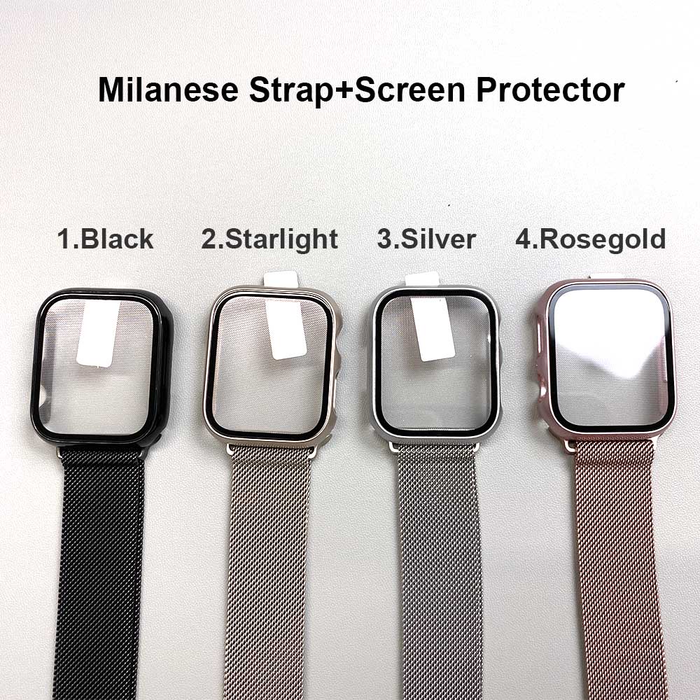 Ốp Bảo Vệ Đồng Hồ Thông Minh Bằng Thép Không Gỉ + Kính Cường Lực Cho Apple Watch 41 / 40 / 38mm 45 / 44 / 42mm Series 8 / 7 / SE / 6 / 5 / 4 / 3 / 2 / 1