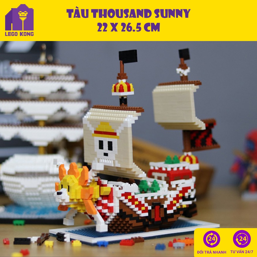 Đồ chơi lắp ráp block mô hình tàu One Piece thuyền thousand sunny của vua hải tặc mũ rơm râu trắng moby dick going merry