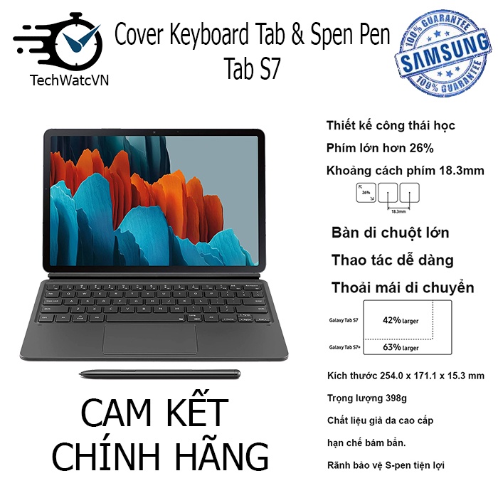 Bao da bàn phím Book Cover KeyBoard cho Samsung Galaxy Tab S7 Plus &amp; Tab S7 FE