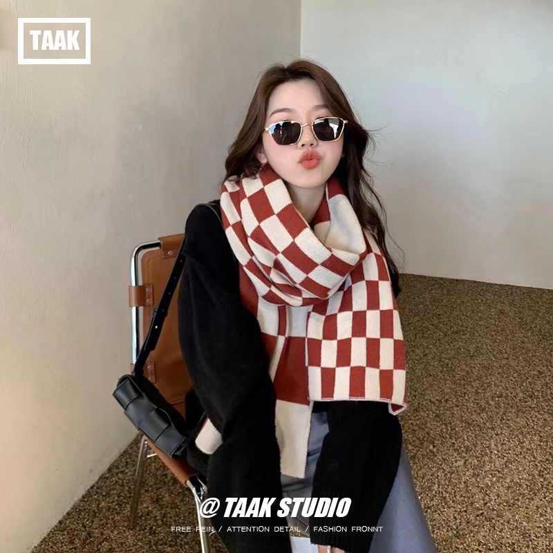 Khăn Choàng Len Dệt Kim Dày Dặn Giữ Ấm Mùa Đông Phiên Bản Hàn Quốc Cho Nữ Sinh