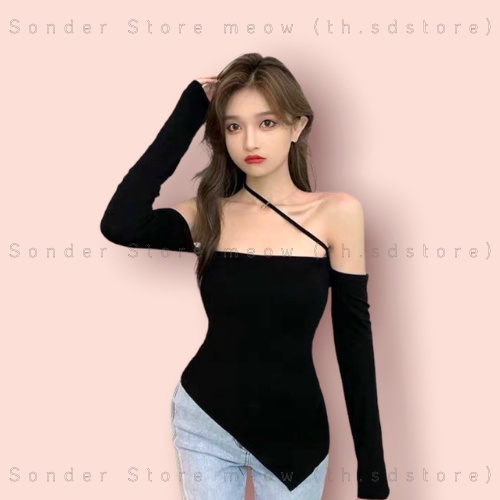 Áo thun gân body nữ trễ vai tay dài dây chéo, vạt chữ V hot girl, sexy A2