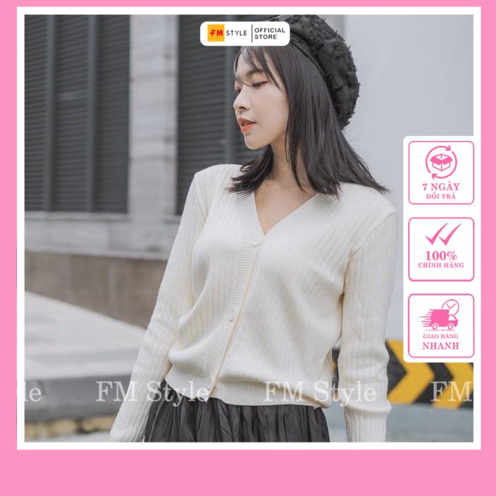 Áo khoác cadigan tăm cổ V 3 nút nữ FM Style phong cách Hàn Quốc
