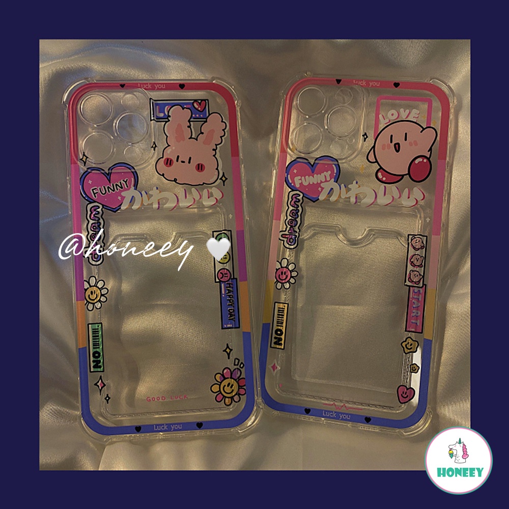 Ốp điện thoại TPU mềm chống sốc có ngăn đựng thẻ họa tiết thỏ kirby cho iphone 12 11 pro max x xs xr 8 7 plus