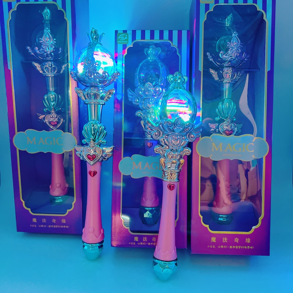 Gậy phép thuật có đèn, nhạc cho bé, gậy phép thuật 8891 34 cm có lồng cầu xoay được