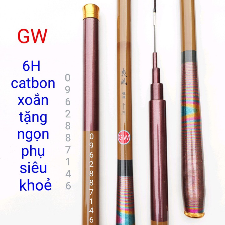 cần câu tay GW tử trúc 6H tặng ngọn đặc catbon xoắn