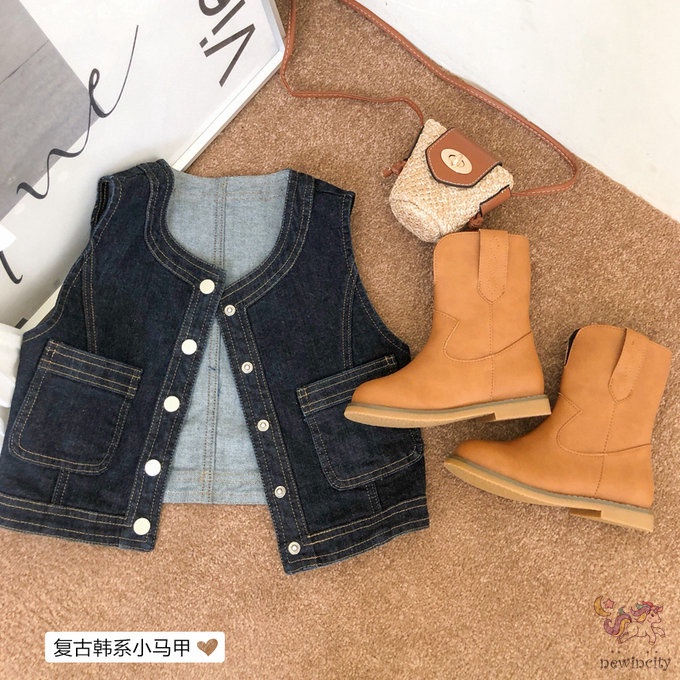 Bộ Áo Denim Không Tay + Đầm Trắng Thời Trang Hàn Quốc Dành Cho Bé Gái