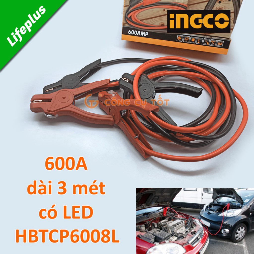 Dây câu bình ắc quy 600A dài 3m kẹp cách điện có LED INGCO HBTCP6008L