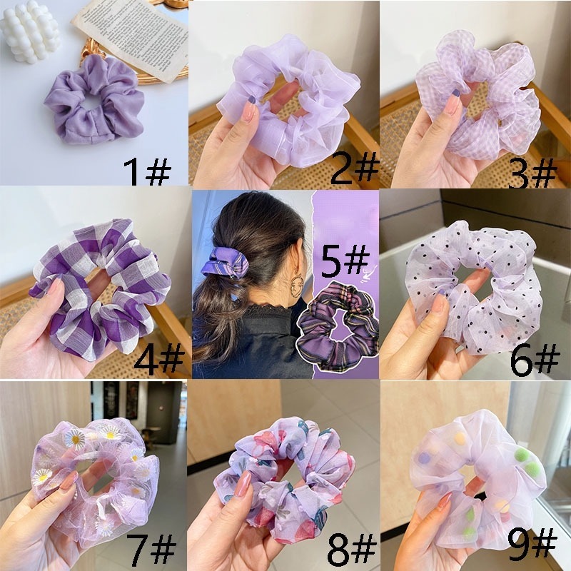 Dây buộc tóc vải gạc tím co giãn nhiều màu tùy chọn thời trang Hàn Quốc trẻ trung