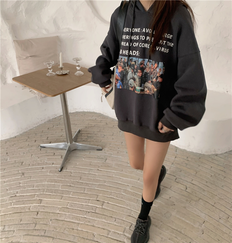 Áo hoodie tay dài in chữ vui nhộn thời trang Hàn Quốc cho nữ