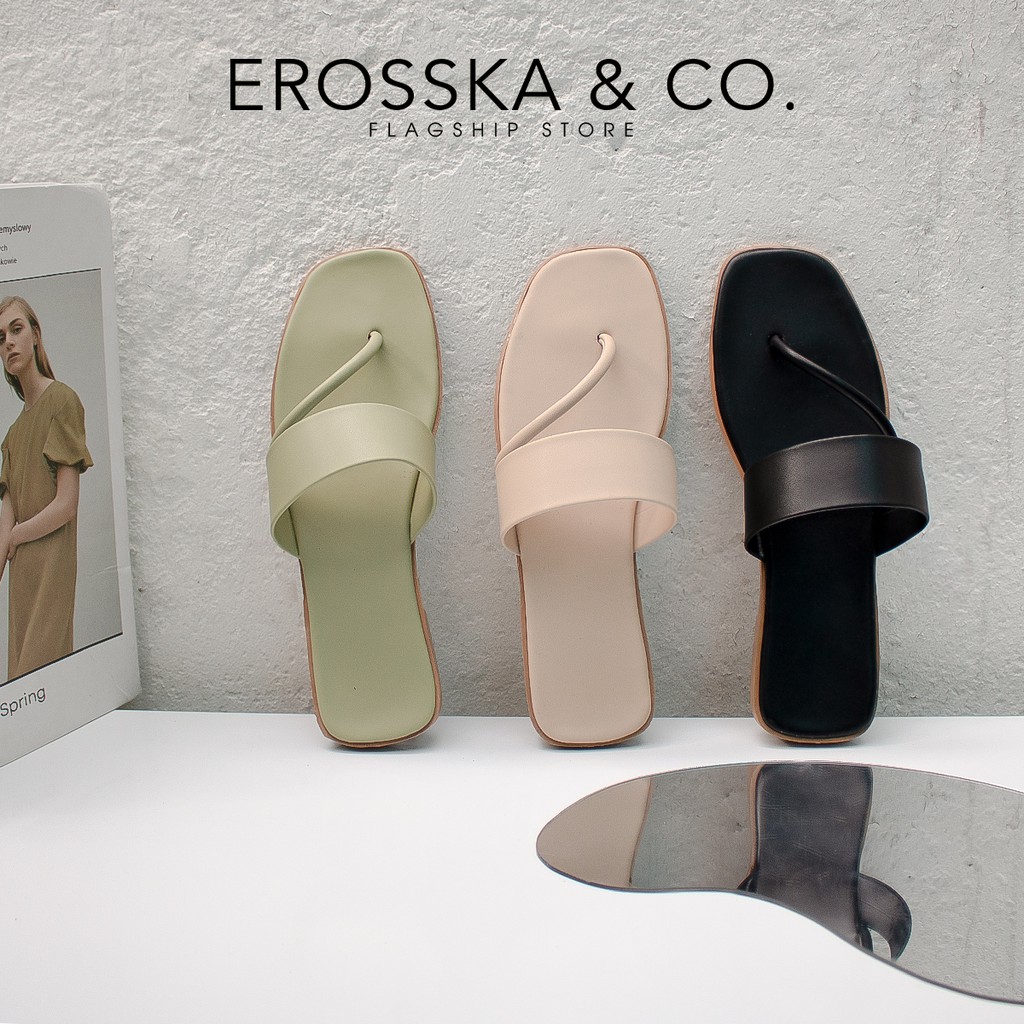 Dép xỏ ngón đi biển thời trang Erosska 2021 đế bệt màu đen - DE044