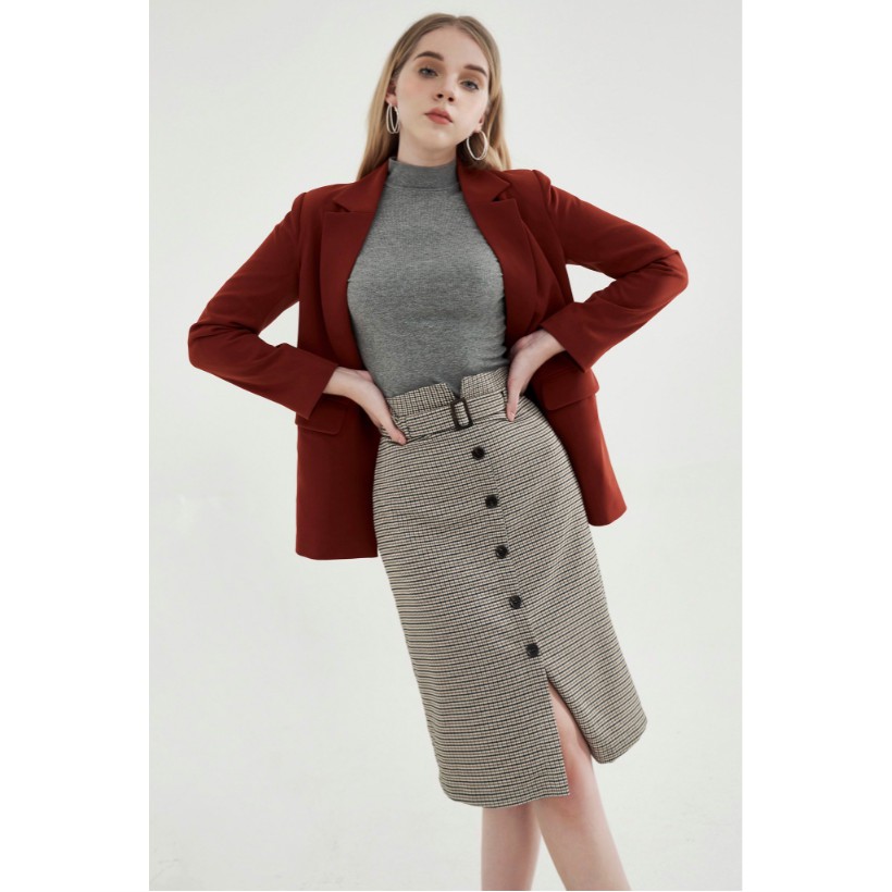 [Mã FASHION10KP giảm 10K đơn 50K] Chân váy midi A khuy bọc karo vintage 0CV2026 ADORE DRESS | BigBuy360 - bigbuy360.vn