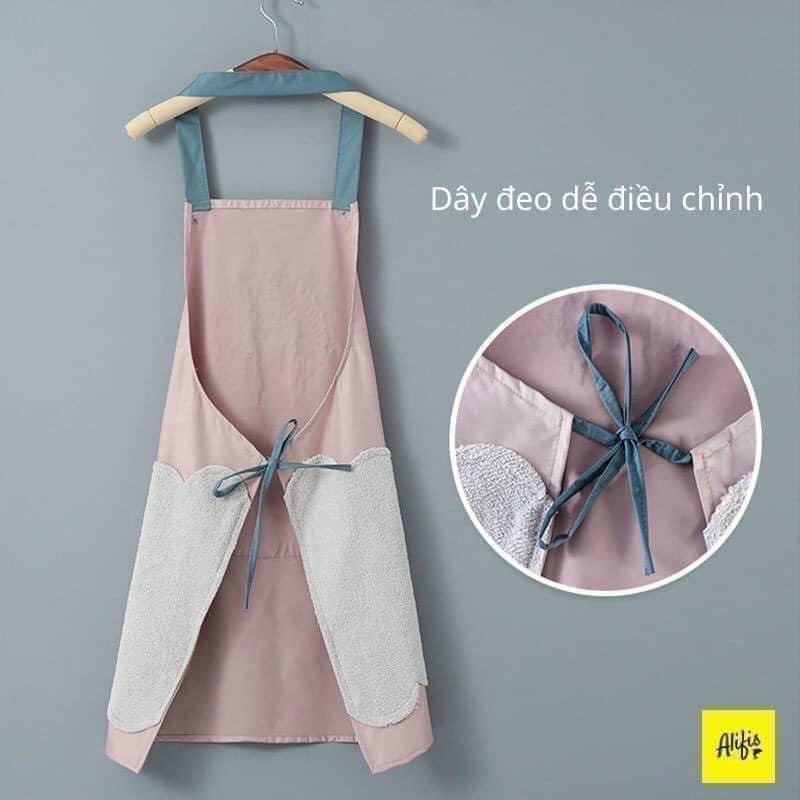 Tạp dề hình thỏ có khăn lau tay bên hông, tạp dề chống thấm nước (giao màu ngẫu nhiên)