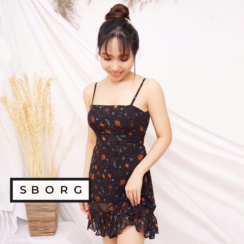 Đầm 2 dây SBORG đầm voan hoa nhí nữ tính nơ lưng sexy cute dễ thương freesize dưới 55kg quà tặng vợ