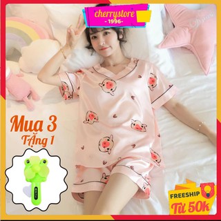 Bộ ngủ nữ ❤️Freeship đơn 50k❤️ Đồ Bộ pijama cộc tay lụa satin đẹp mặc ngủ mềm mịn 👌
