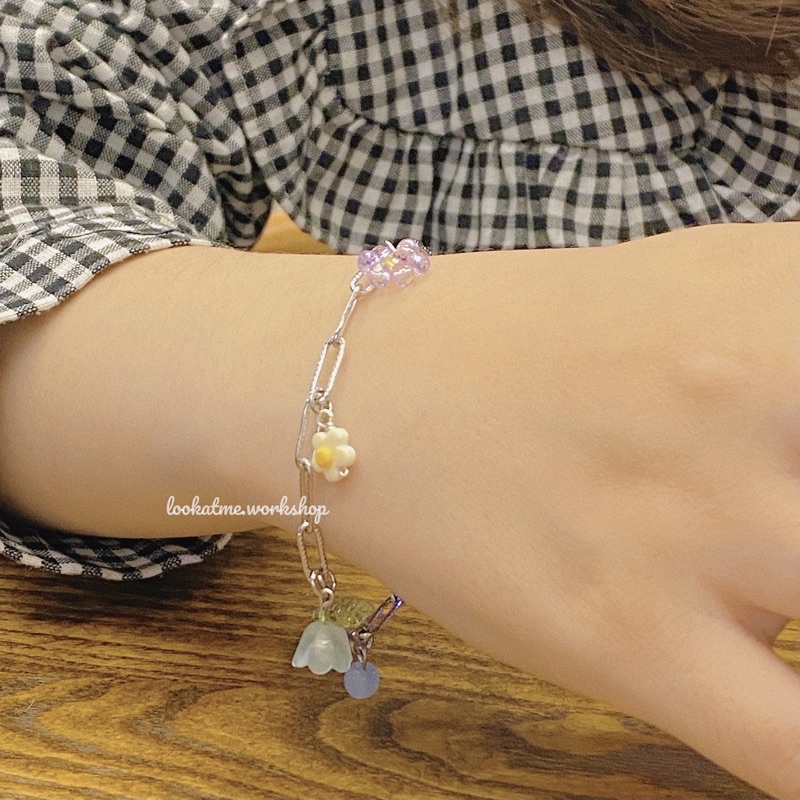 Vòng tay khóa thép không gỉ mix charm cực xinh Handmade lookatme Sarah
