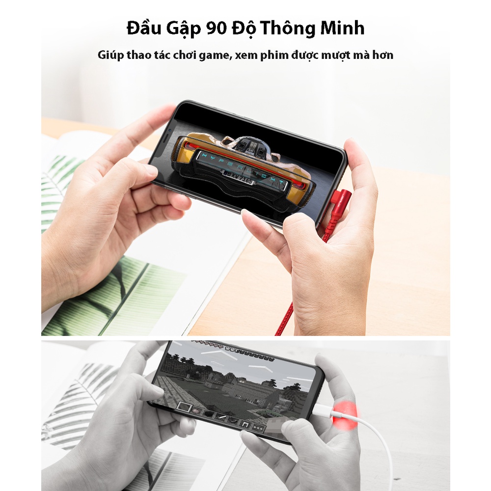 Cáp Sạc Nhanh Lightning 90 Độ JSAUX MFI 1.8M - Sử Dụng Cho iPhone iPad - Cáp siêu bền