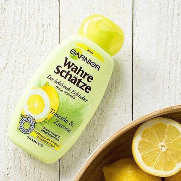 Dầu gội Garnier Wahre Schatze Tonerde & Zitrone dành cho tóc nhờn, xách tay Đức