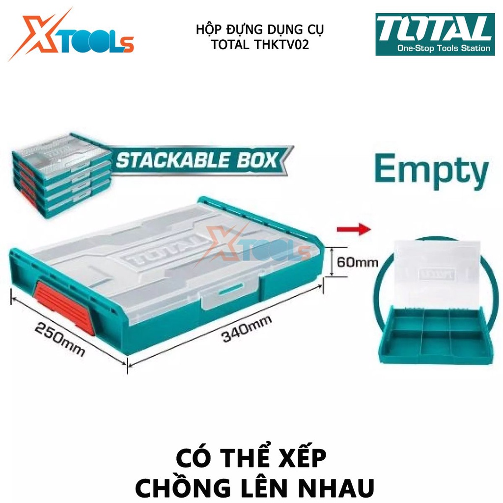 Hộp nhựa đựng dụng cụ TOTAL THKTV02 hộp đồ nghề kích thước 340 * 250 * 60mm, Có thể xếp chồng lên nhau Chất liệu nhựa PP