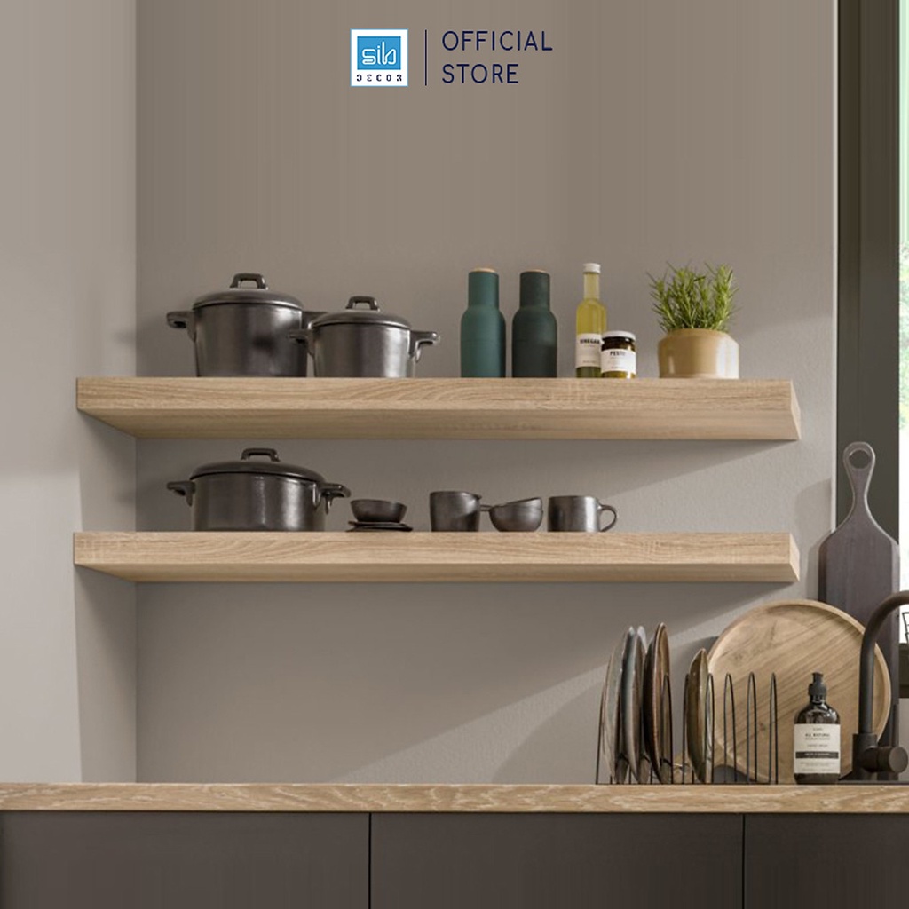 Set 2 Kệ Gỗ Dài 120cm Treo Tường Màu Trắng/ Đen/ Vân gỗ Thương Hiệu SIB Decor, Dùng Để Sách, Vật Dụng Trang Trí