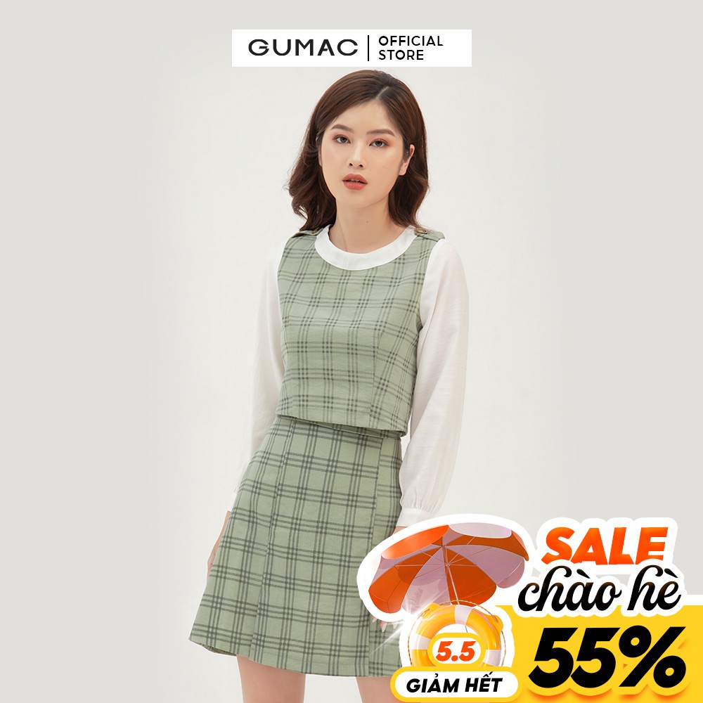 [Mã WABR2711 giảm 10% đơn 250K] Chân váy nữ dáng chữ A cơ bản GUMAC họa tiết caro VB360