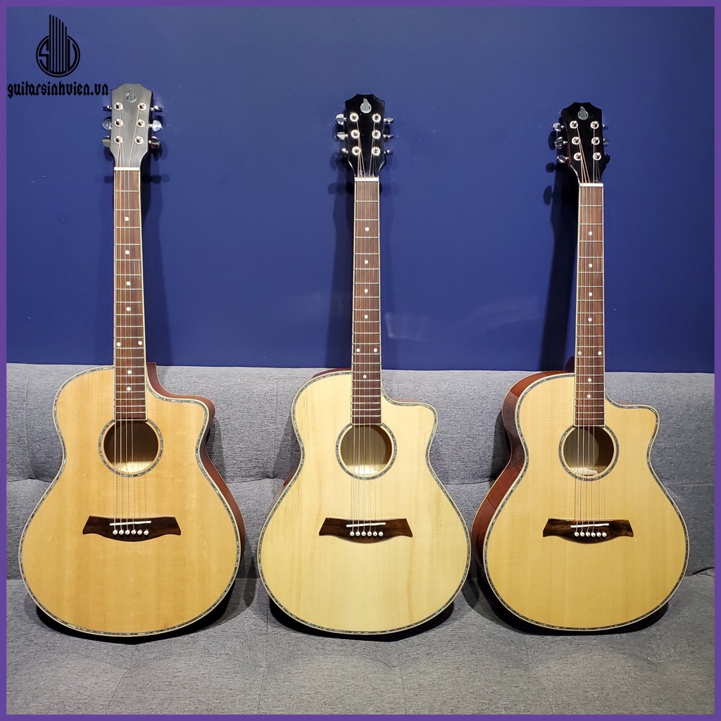 Đàn guitar acoustic SV-X1 cao cấp đính xà cừ, bọc tút - Chuyên tập chơi và đệm hát - Kèm 8 phụ kiện