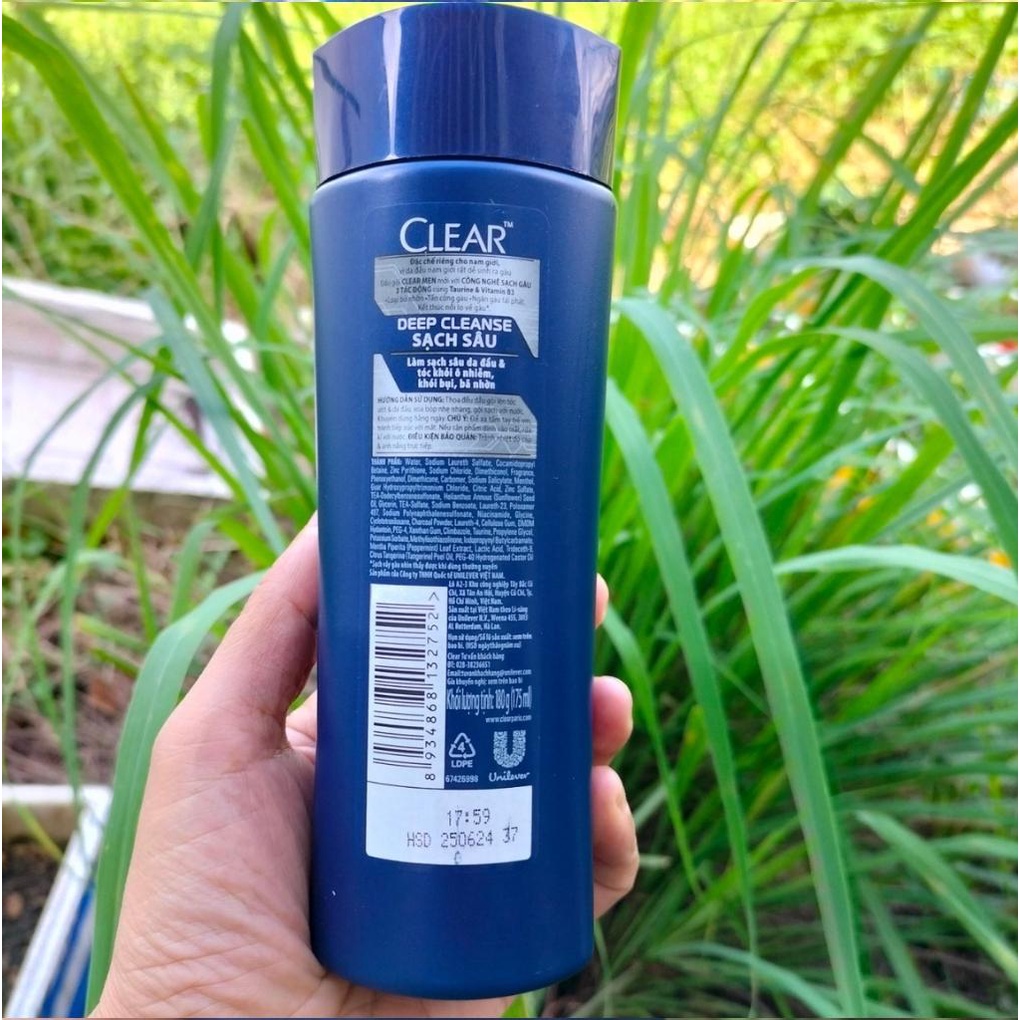 Dầu gội Clear Men sạch sâu với carbon hoạt tính và tinh chất vỏ cam 180g-175ml