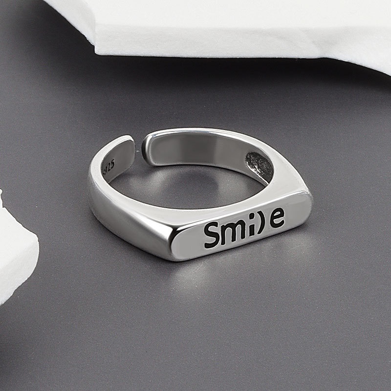 Nhẫn Hở Màu Bạc Khắc Chữ Smile Phong Cách Hàn Quốc Cổ Điển Thời Trang Cho Nam Và Nữ