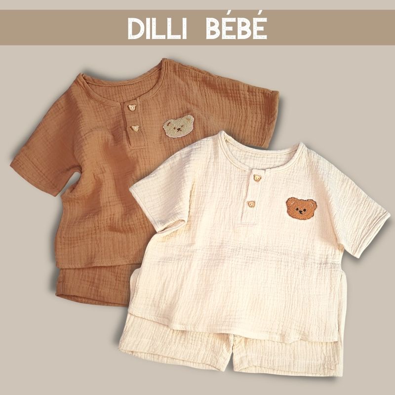 Đồ bộ mặc nhà quần áo cho bé trai bé gái trẻ em sơ sinh 0 12 tháng vải Muslin Gấu - Dilli Bebe