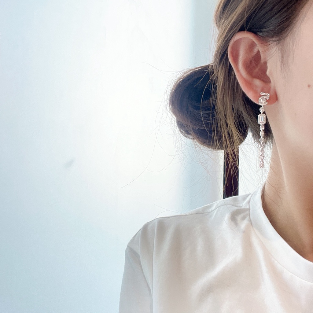 Bông Tai Mạ Bạc 925 Đính Kim Cương Nhân Tạo Thời Trang Dành Cho Nữ