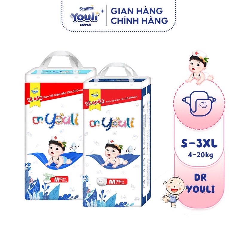 🍒Tã/Bỉm Y TẾ 🍒 DR.YOULI Dán/Quần S60/M52/M48/L48/XL44/XXL42/XXX40