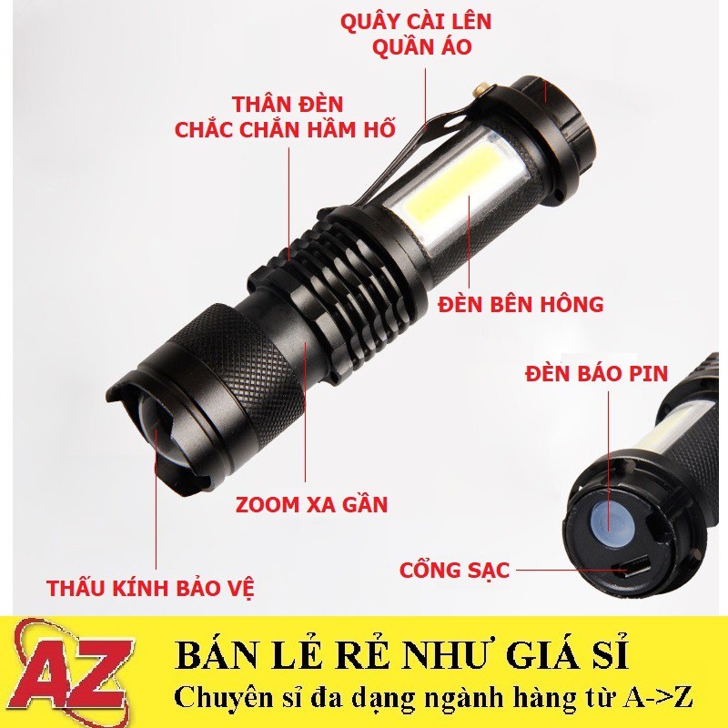 Đèn Pin MINI Siêu Sáng Có Quây Cài Lên Quần Áo Cao Cấp Có Zoom