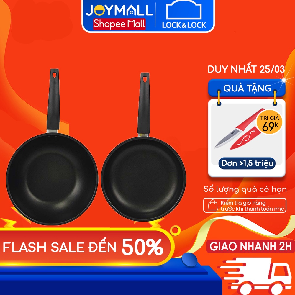 Bộ 2 chảo chống dính Lock&amp;Lock Easy Frypan 2P Set LEY1243S2 không dùng cho bếp từ - Hàng chính hãng - JoyMall