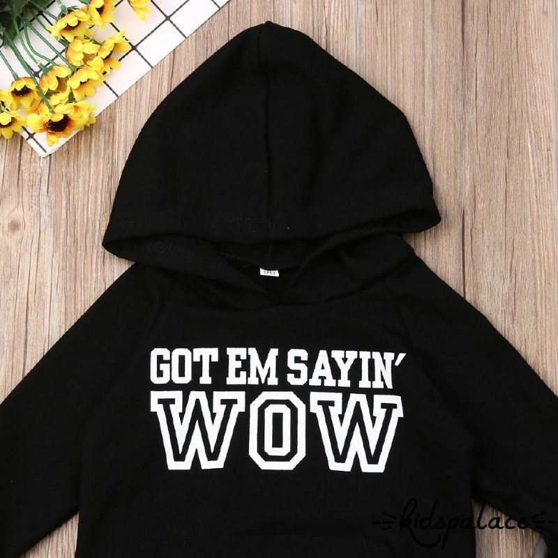 Set bộ bé trai ZARA KIDS xuất xịn Áo hoodie đen có nón tay dài đen in chữ trắng quần lính jogger rằn ri size 130