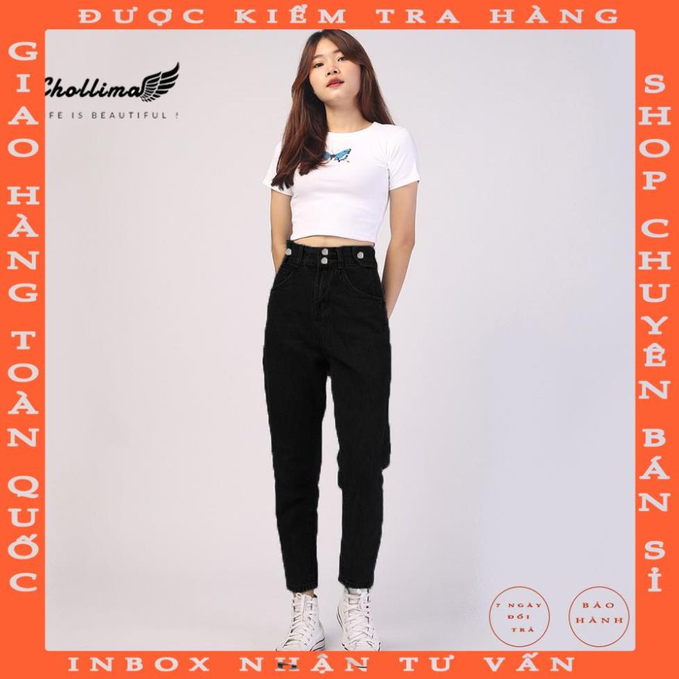 Quần baggy jeans nữ Chollima form rộng 2 bách vuông,lưng thun QD016 phong cách hàn quốc chungmo