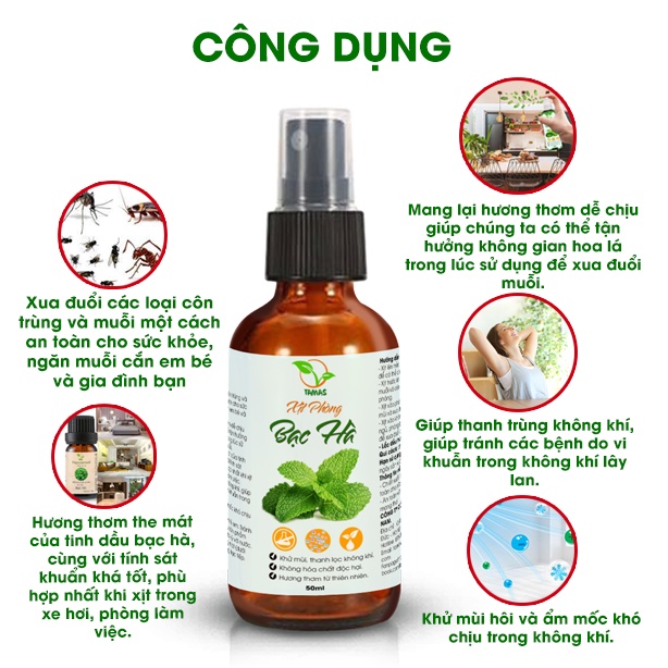 Combo 3 Chai Xịt Phòng TAMAS 50ml Hương Quế Sả, Sả Chanh, Bạc Hà Giúp Khử Mùi, Thư Giãn, Đuổi Muỗi Và Côn Trùng Hiệu Quả