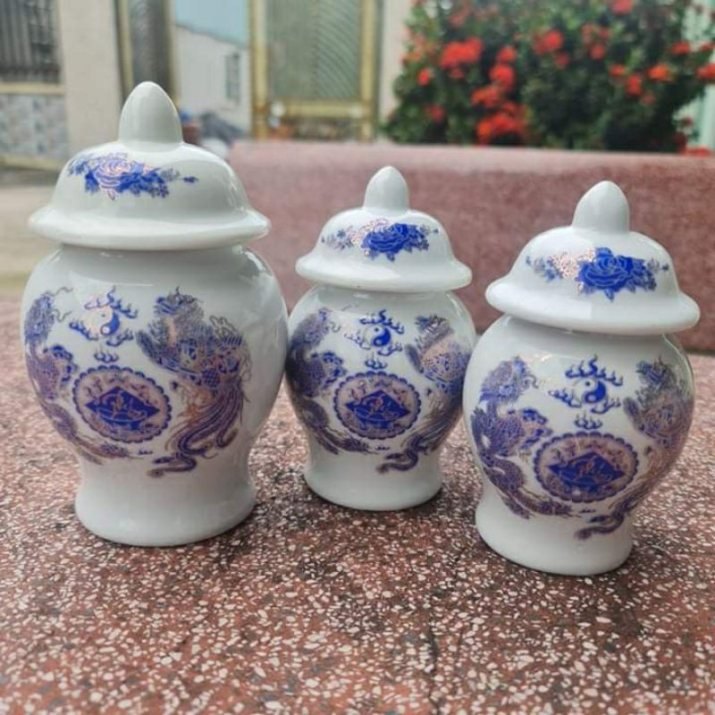 Hũ Đựng Muối Gạo Hàng Cao Cấp Gốm Sứ Bát Tràng Việt Nam-Đồ Thờ Tâm Linh.