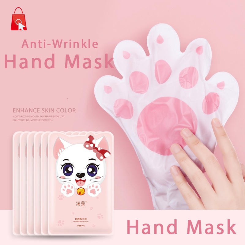 [Hàng mới về] Cặp mặt nạ dưỡng ẩm chống nếp nhăn chống lão hóa da tay hình chân mèo dễ thương