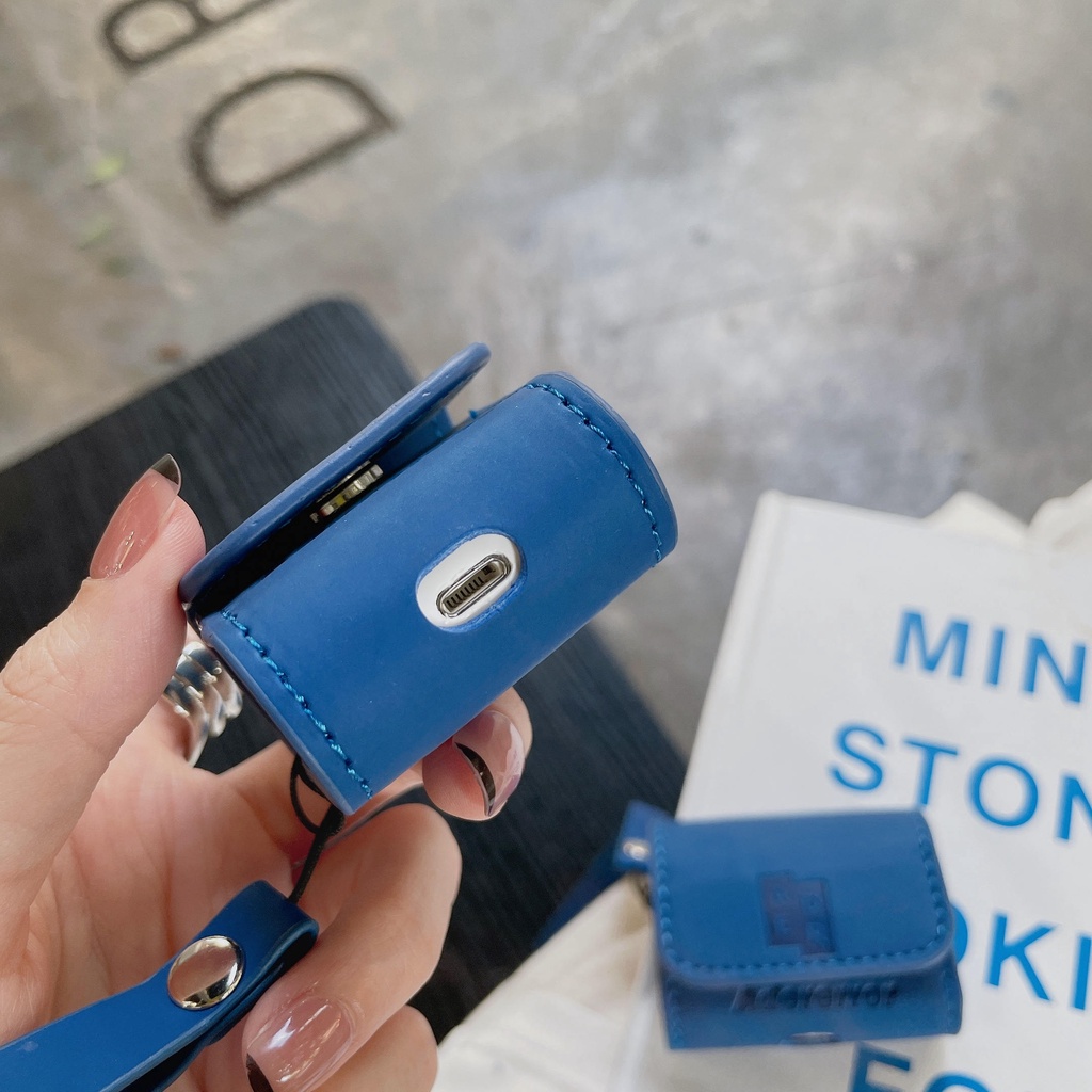 Vỏ Bảo Vệ Hộp Sạc Tai Nghe AirPods3 ADER Clein Màu Xanh Dương Bằng Da 2021 Thời Trang Ốp
