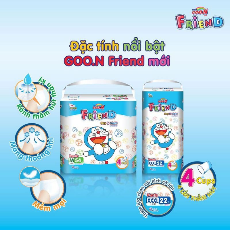 Goon Friend(Tang Kem 6 Mieng)Tã quần/ Bỉm quần Goon Friend M54/L46/XL40/XXL34/XXXL22(Cắt Tem)